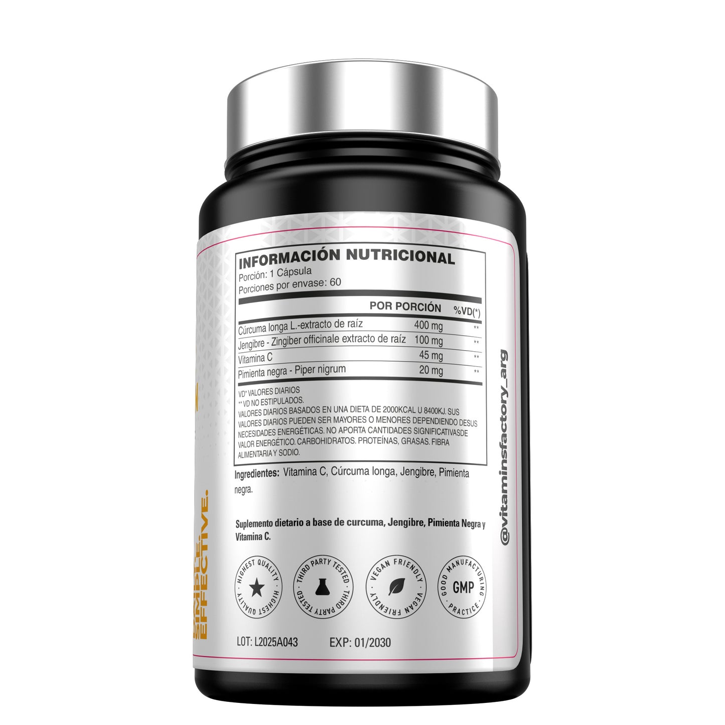 Ultimate Curcuzen 400mg informacion nutricional - Curcuma 400mg Jengibre Vitamina C Pimienta Negra